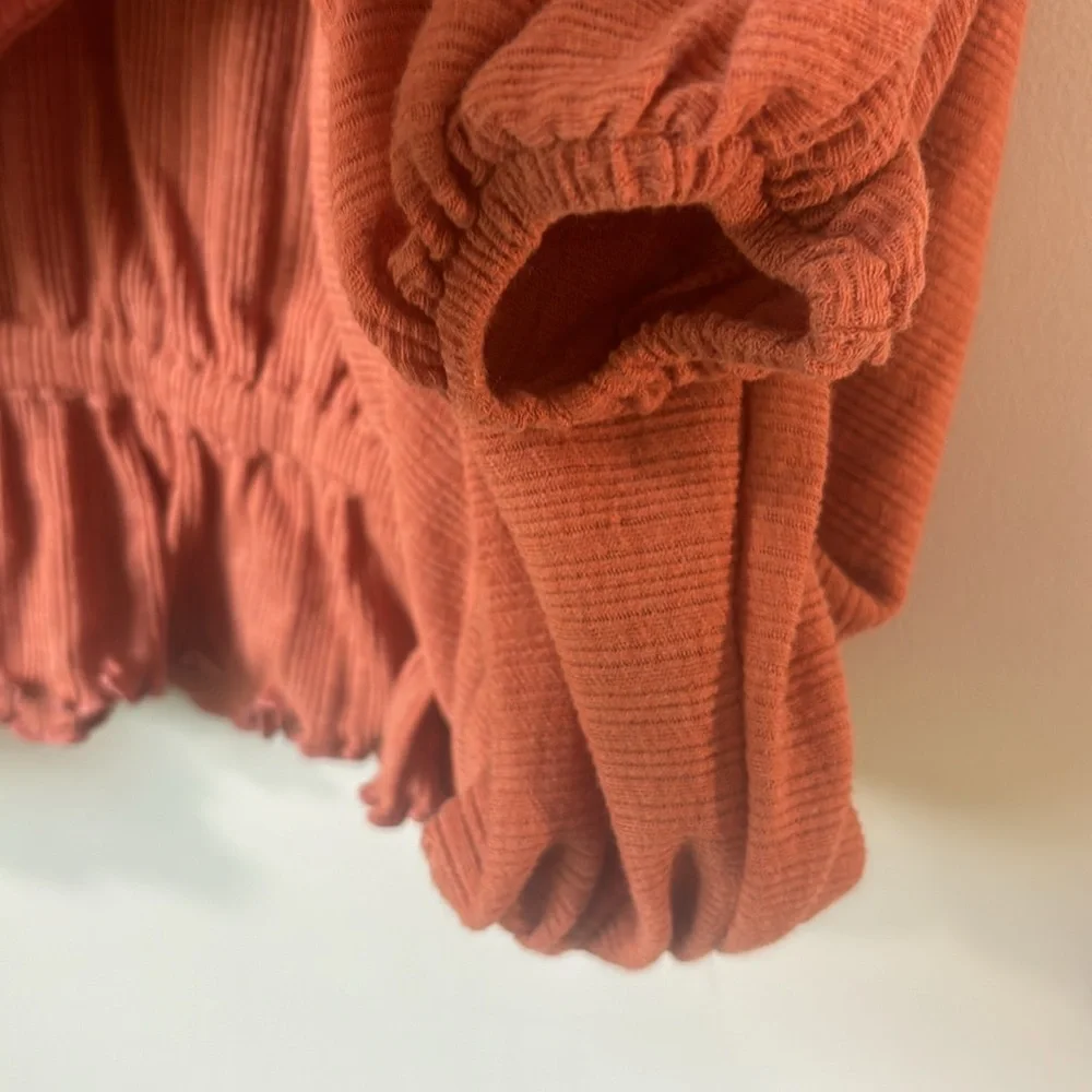 FREE PEOPLE BEACH LS Cropped Rust Orange Peasant BOHO Beach Size XS